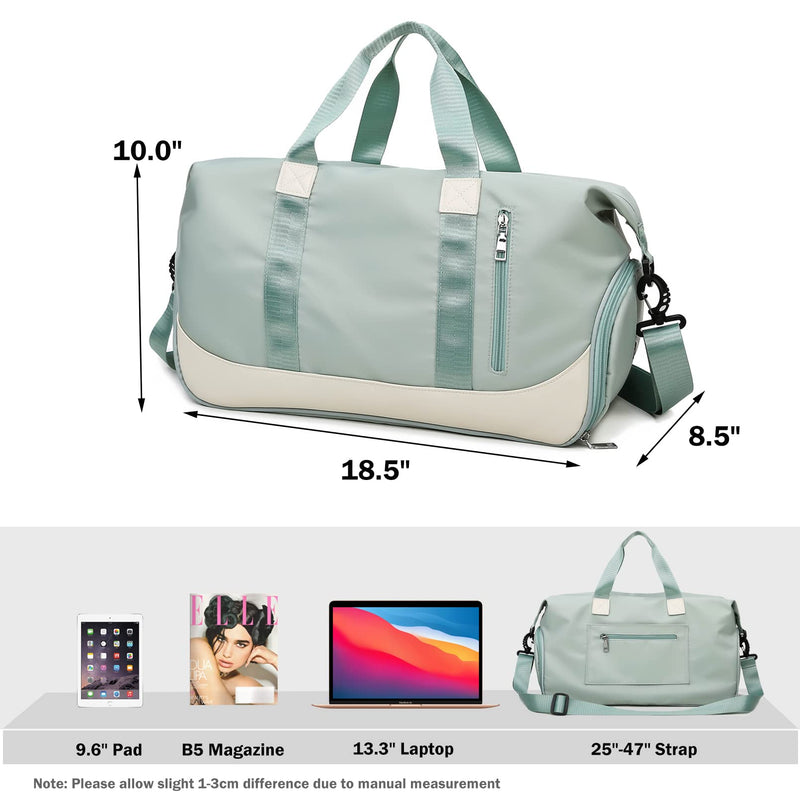 [Australia - AusPower] - Sports Gym Bag, Travel Duffel Bag with Wet Pocket & Shoes Compartment Weekender Bag for Women and Men, Green 