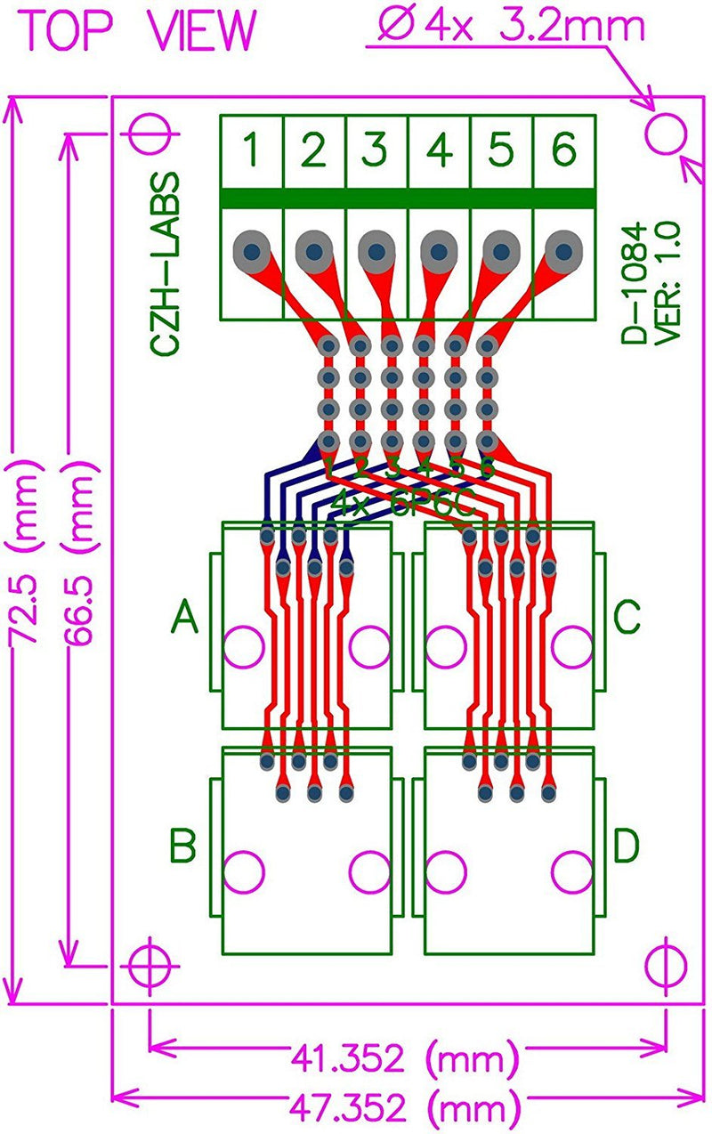 [Australia - AusPower] - Electronics-Salon RJ11/RJ12 6P6C Jack 4-Way Buss Breakout Board, Terminal Block, Connector. 