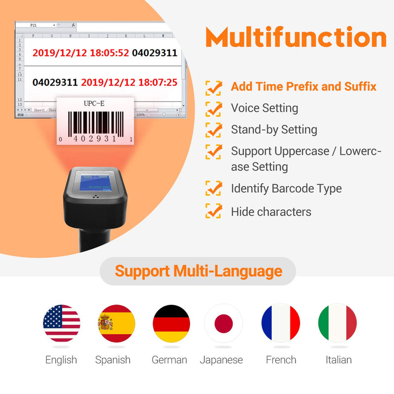 [Australia - AusPower] - Tera 2D QR Wireless Barcode Scanner with Screen Display Battery Level Indicator and Time Display Work with Bluetooth 2.4G Wireless 2200mAh Large Battery Charging Base for Warehouse Model HW0006 