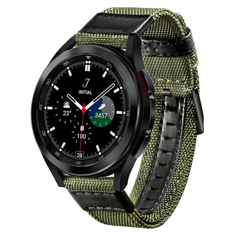 [Australia - AusPower] - 2 Pack Nylon Bands Compatible with Galaxy Watch 4 Classic 42mm 46mm and Galaxy Watch 4 40mm 44mm, Soft Nylon Canvas Straps with Quick Release for Samsung Smart Watch, Black and Army Green Black + Army Green Medium/Large 