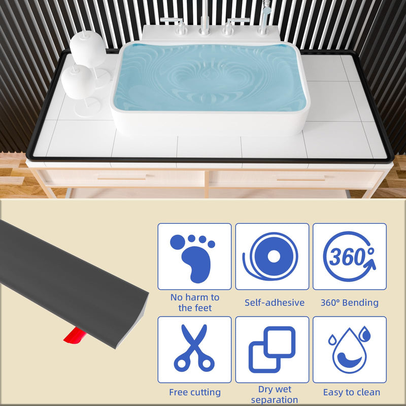 [Australia - AusPower] - Symyda Collapsible Shower Threshold Water Dam Barrier, Shower Water Blocker Strip for Wall, Silicone Self Adhesive Shower Water Guard for Dry and Wet Separation (1.5M/59In, Black) 1.5M/59In 
