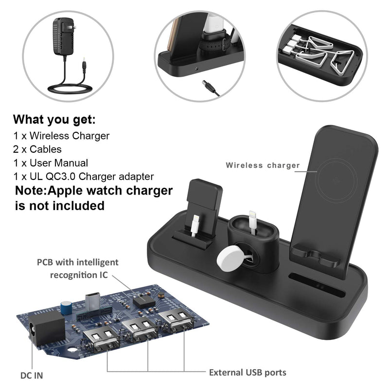 [Australia - AusPower] - Wireless Charger, 4 in 1 Charging Station for Apple, Wireless Charging Pad Stand with Apple Watch Charger Stand, Apple Watch Charging Stand with AirPods Dock Wireless Charger for iPhone iWatch Airpods 