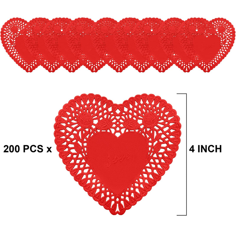 [Australia - AusPower] - YSSAI 200 Pcs 4 Inch Valentines Day Heart Doilies Cutouts Paper Lace Doilies Valentine Craft Gift Set for Valentine's Day Mother's Day Wedding Favor Party Decorations - Red Mini Heart Doilies 