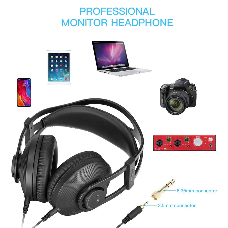 [Australia - AusPower] - BOYA Professional Wired Over Ear Studio Headphones, Stereo Headsets Monitor Recording & Mixing DJ Equipment for Wireless Microphone Phone Laptop Podcast Guitar Durm TV (Black) 