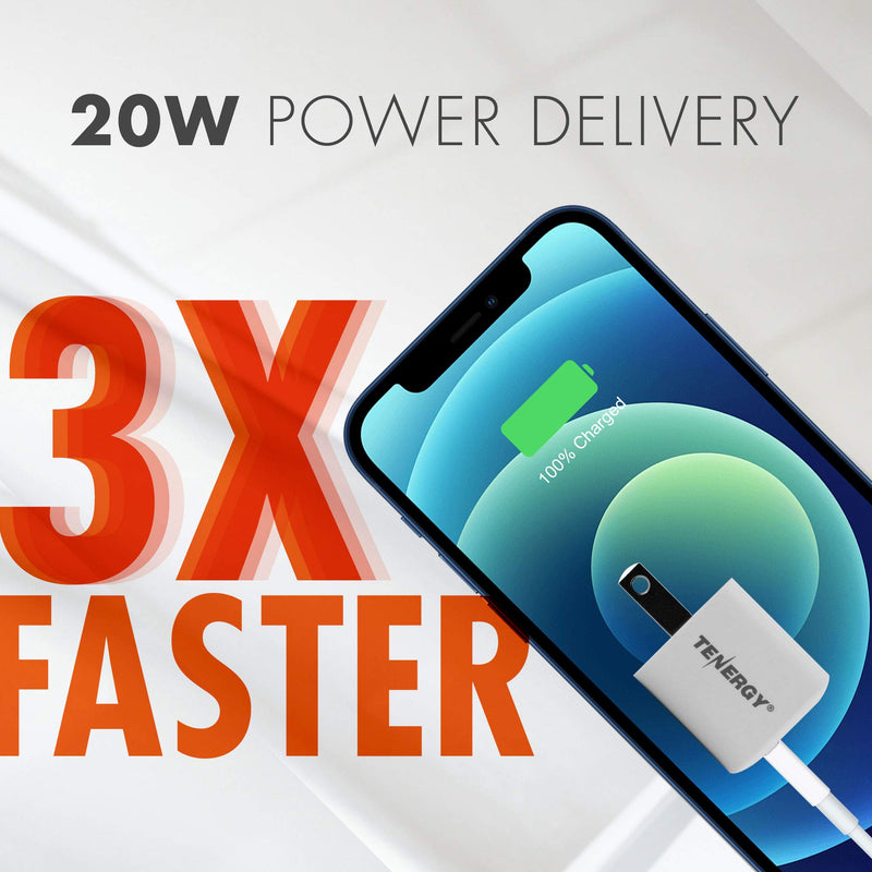 [Australia - AusPower] - Tenergy USB-C Charger with PD 20W, Fast Charging iPhone 12/12 Mini / 12 Pro / 12 Pro Max / 11, Galaxy, Pixel 4/3, iPad Pro (Cable not Included) 