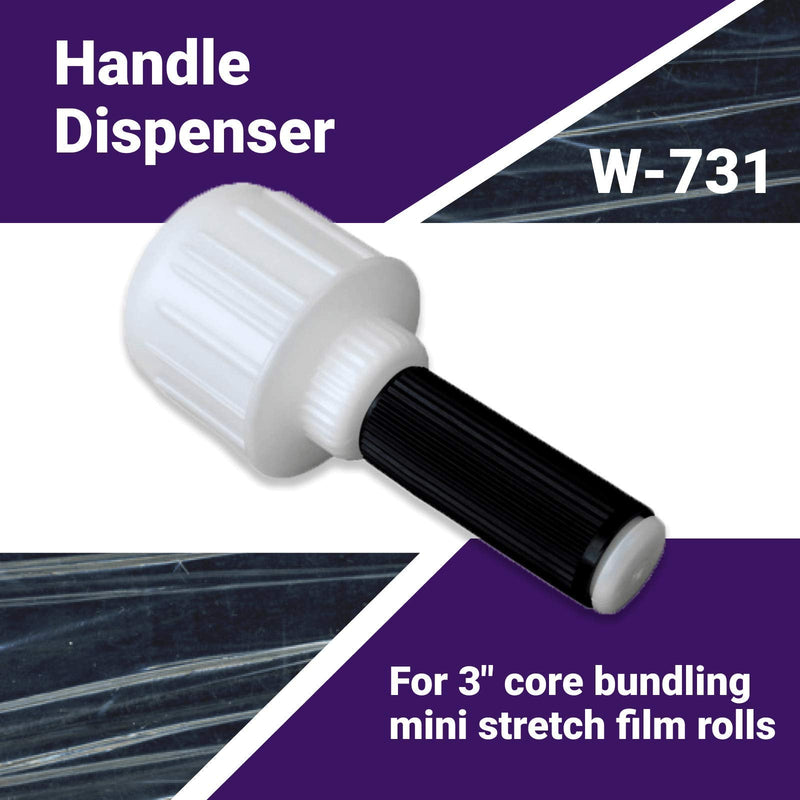 [Australia - AusPower] - IDL Packaging W-731 Stretch Wrap Dispenser for Mini Film Rolls of 3” Core Size – Lightweight Handle for Shrink Wrap Film with Comfortable Grip – One-Hand Durable Plastic Film Dispenser 