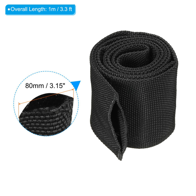 [Australia - AusPower] - PATIKIL 3.15" Flat Dia 3.3FT Nylon Protective Hose Sleeve, Cable Cover Sheath Protection for Welding Tig Torch Hydraulic Hose, Black 3.15 in x 3.3FT 