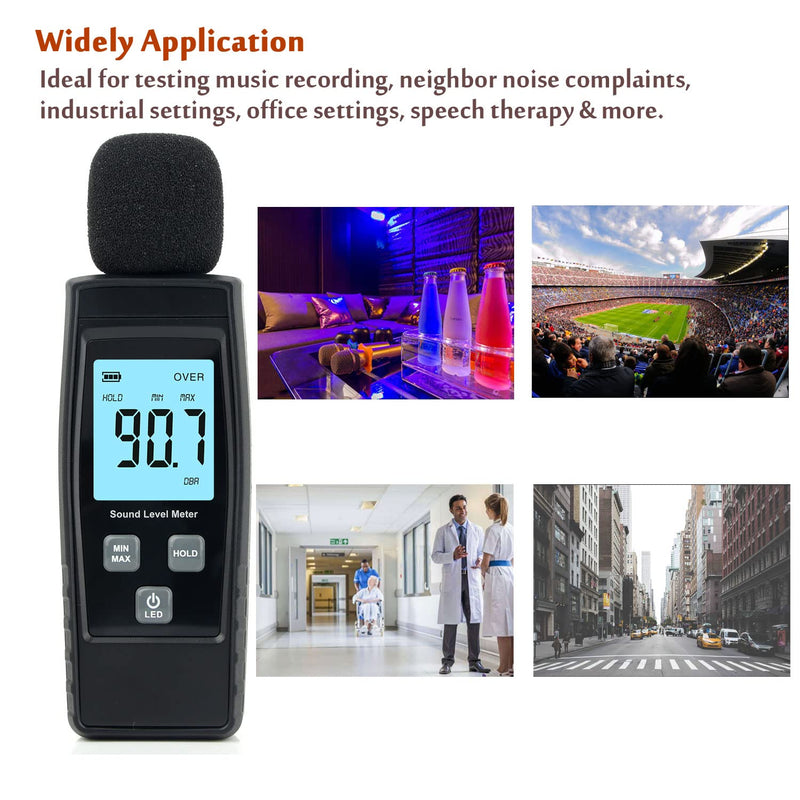 [Australia - AusPower] - Hand-Held Sound Level Meter,V-Resourcing 30~130 dB Decibel Noise Measurement Tester with Backlight Digital LCD Display for Indoor/Outdoor Uses [Max/Min/Hold Function] Black 