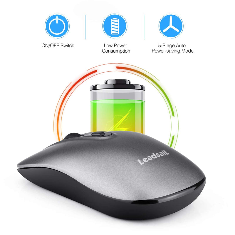 [Australia - AusPower] - LeadsaiL Wireless Computer Mouse, 2.4G Portable Slim USB Mouse, Silent Click Laptop Mouse with One AA Battery 3 Adjustable Levels, 4 Buttons Cordless Mouse for Windows Mac PC Notebook (Matt Grey) Matt Grey 