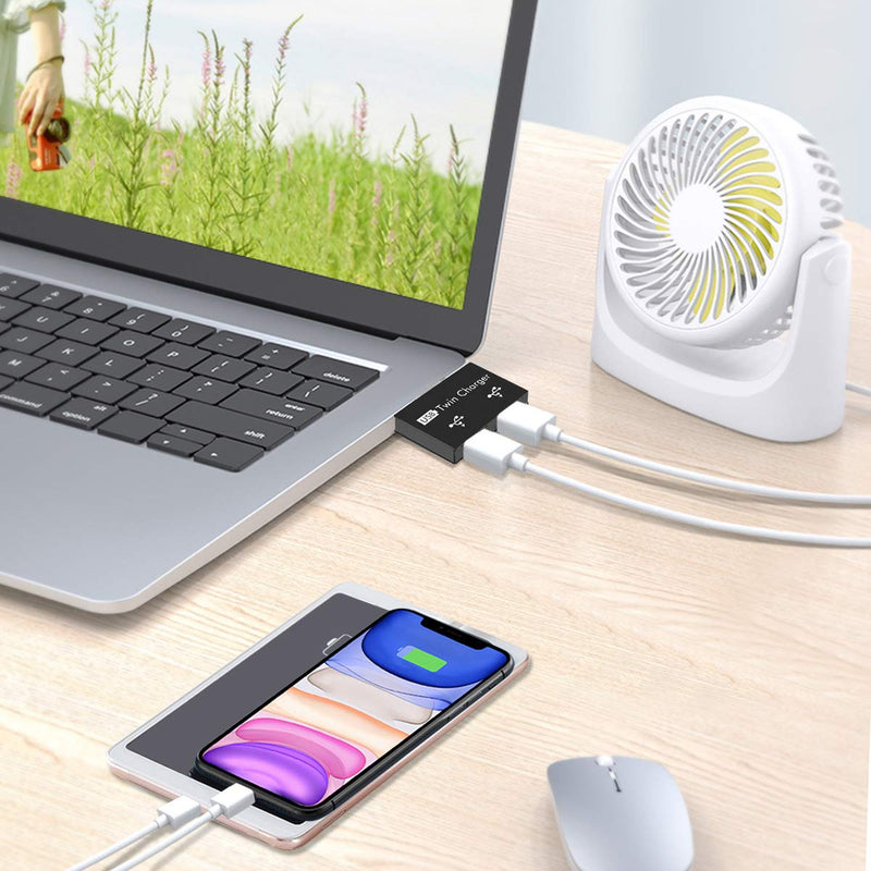 [Australia - AusPower] - USB2.0 Hub 2-Port, Portable 2-Port USB Hub USB Twin Adapter Male to Dual USB Female Adapter for Laptops Desktops, Only Use for Charging(Black) Black 