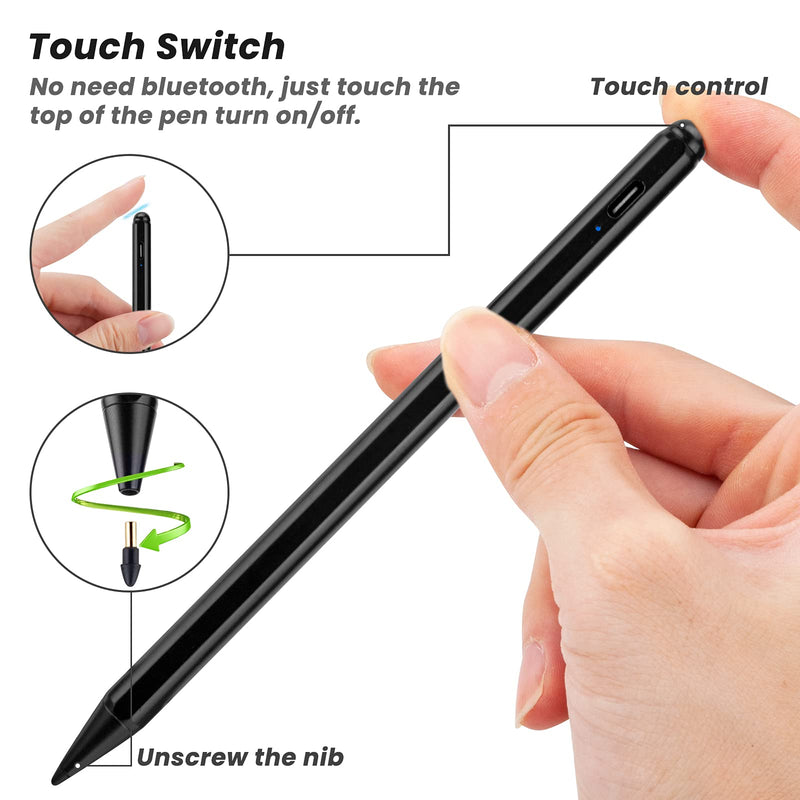 [Australia - AusPower] - Active Stylus for iPad Pen with Palm Rejection,Compatible with Apple Pencil 2nd Gen Stylus for iPad Pro 11 inch,iPad Pro 12.9 4th/3rd Gen,iPad 6th/7th Gen,Air 3rd Gen,High Precise iPad Pencil,Black 