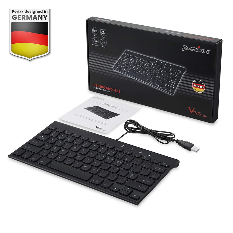 [Australia - AusPower] - Perixx PERIBOARD-429 US Wired Mini Backlit Keyboard - Thin and Silent Scissor Keys - White Backlight Color - US English 