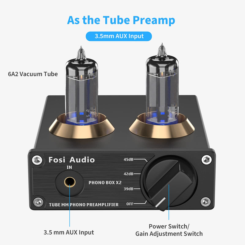[Australia - AusPower] - Fosi Audio Box X2 Phono Preamp MM 5654W Vacuum Tube Turntable Preamplifier Mini Hi-Fi Stereo Audio Pre-Amplifier with DC 12V Power Supply for Home Audio System 