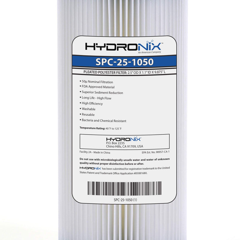 [Australia - AusPower] - Hydronix SPC-25-1050 Polyester Pleated Sediment Water Filter, Washable & Reusable, 2.5" X 10", 50 Micron 