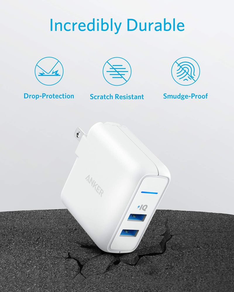 [Australia - AusPower] - USB Charger, Anker Elite Dual Port 24W Wall Charger, PowerPort 2 with PowerIQ and Foldable Plug, for iPhone 11/Xs/XS Max/XR/X/8/7/6/Plus, iPad Pro/Air 2/Mini 3/Mini 4, Samsung S4/S5, and More White 
