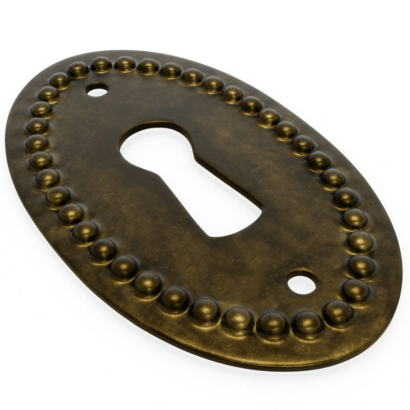 [Australia - AusPower] - B-260 K-11A Oval Beaded Antique Brass Keyhole Cover for Antique and Modern Furnitures with 2pcs Escutcheon Pins Included 