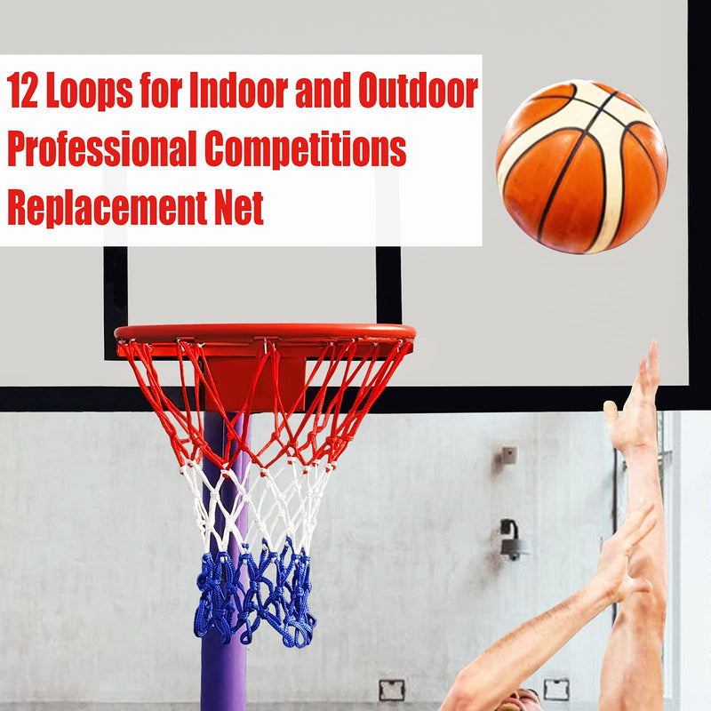 [Australia - AusPower] - NEIJIANG Basketball Net Outdoor, 2022 Upgrade Thick Professional Basketball Net Replacement Heavy Duty, All Weather Anti Whip Color Never Fade -12 Loops (Red White Blue) 
