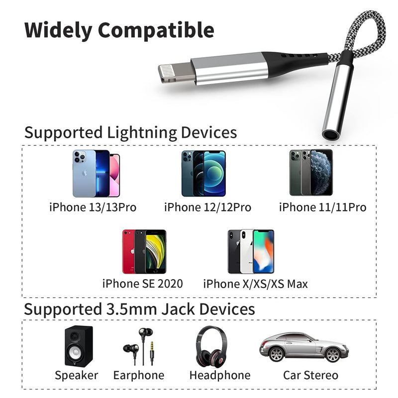 [Australia - AusPower] - Lightning to 3.5 mm Headphone Jack Adapter, [Apple MFi Certified] AUDIANO iPhone 3.5mm Headphones/Earphones Jack Aux Audio Dongle Adapter Compatible for iPhone 13/13 Pro/12/12 Pro Max/11/X/XR/XS 