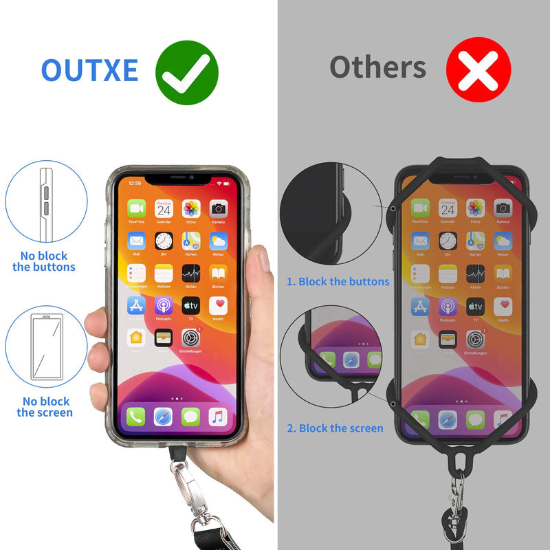 [Australia - AusPower] - OUTXE Phone Lanyard- 2× Adjustable Neck Strap, 4× Pad with Adhesive, Nylon Cell Phone Lanyard Compatible with All Smartphone #2 Black + Blue Stripes (Black Pads) 