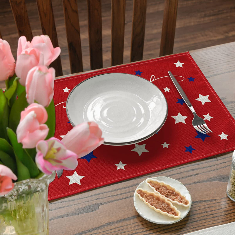 [Australia - AusPower] - Artoid Mode Red Blue Stars America 4th of July Patriotic Memorial Day Placemats for Dining Table, 12 x 18 Inch Summer Seasonal Holiday Rustic Vintage Washable Table Mats Set of 4 