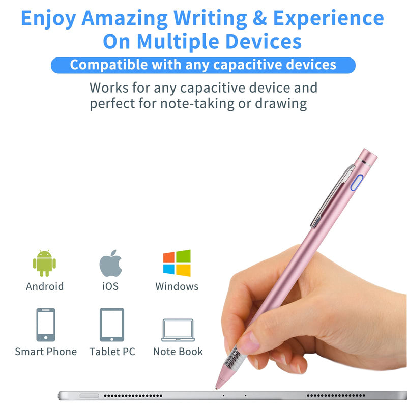 [Australia - AusPower] - Pencil Stylus for 2021 iPhone 13 Pro Max Pen,Minilabo Touch Screens Active Stylus Digital Pen with 1.5mm Ultra Fine Tip Stylist Pen for 2021 iPhone 13 Pro Max Drawing and Writing Pencil,Pink Pink 