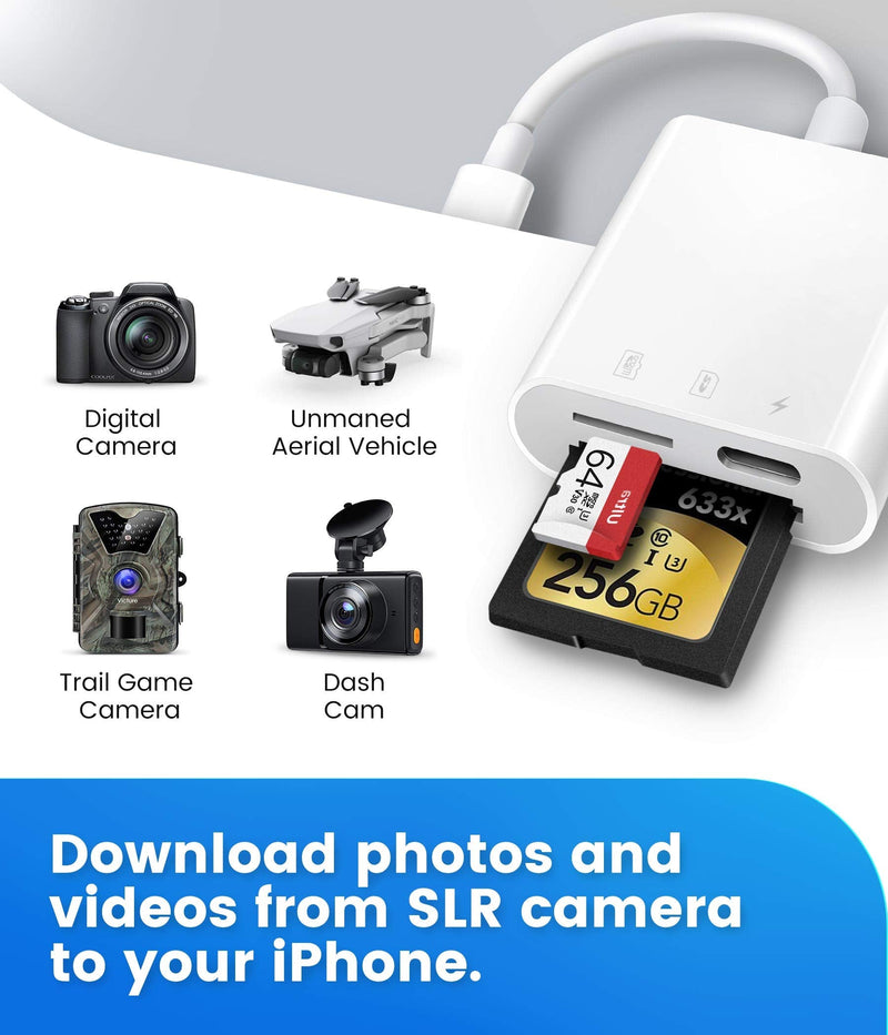 [Australia - AusPower] - SD Card Reader for iPhone iPad,Oyuiasle Trail Game Camera Micro SD Card Reader Viewer,SLR Cameras SD Reader with Dual Slot,Photography Memory Card Adapter,Plug and Play 