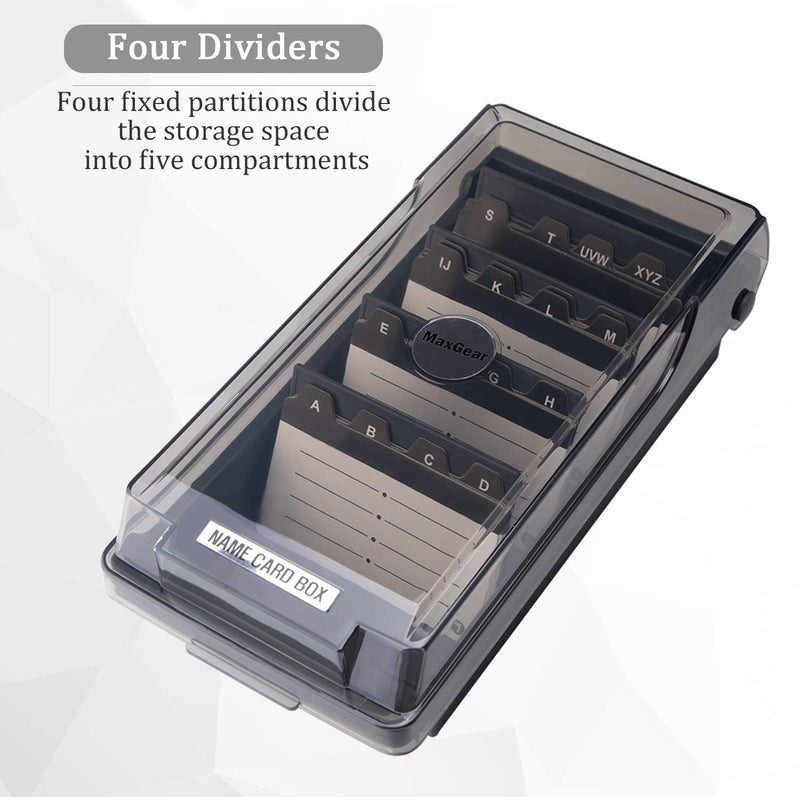 [Australia - AusPower] - MaxGear Business Card Holder for Desk, Business Card Case Organizer, Credit Card Holder File, Business Card Holders Box Storage, Capacity: 500 Cards (2.2” x 3.5”), 4 Divider Boards & A-Z Tabs, Gray 