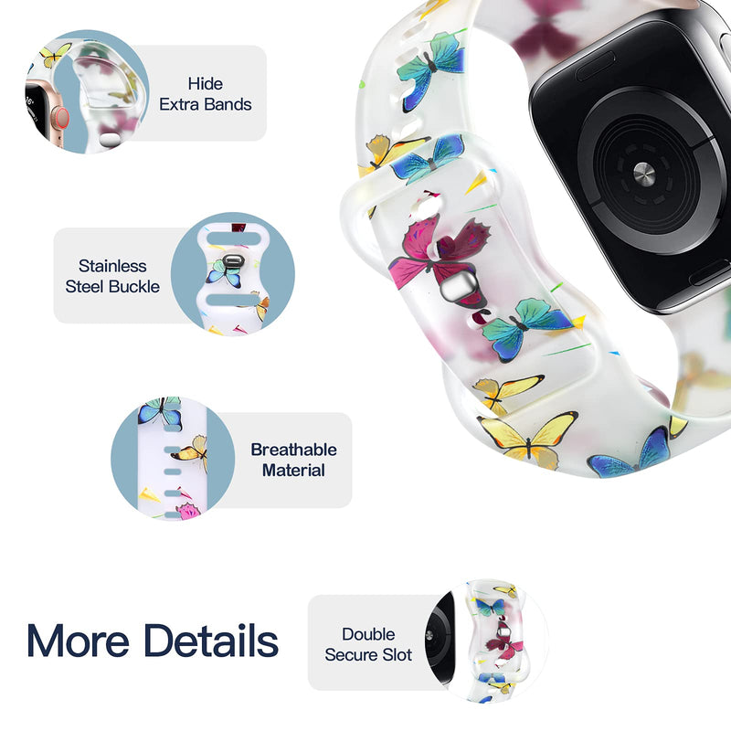 [Australia - AusPower] - Witzon Cute Transparent Bands Compatible with Apple Watch Bands 38mm 40mm 41mm 42mm 44mm 45mm for Women Men, Soft Silicone Sport Strap Replacement Band for iWatch Series 7/6/5/4/3/2/1/SE Butterflies 38/40/41mm 