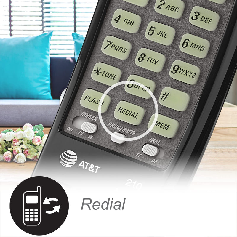 [Australia - AusPower] - AT&T 210 Basic Trimline Corded Phone, No AC Power Required, Wall-Mountable, Black 