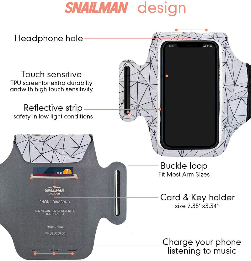 [Australia - AusPower] - Snailman Running Phone Holder Sports Armband. iPhone Cell Phone Arm Bands, Runners, Jogging, Cycling, Walking, Exercise & Gym Workout. Cell Case for iPhones, Galaxy & More! Fits All Phones (Geometry) Geometry 