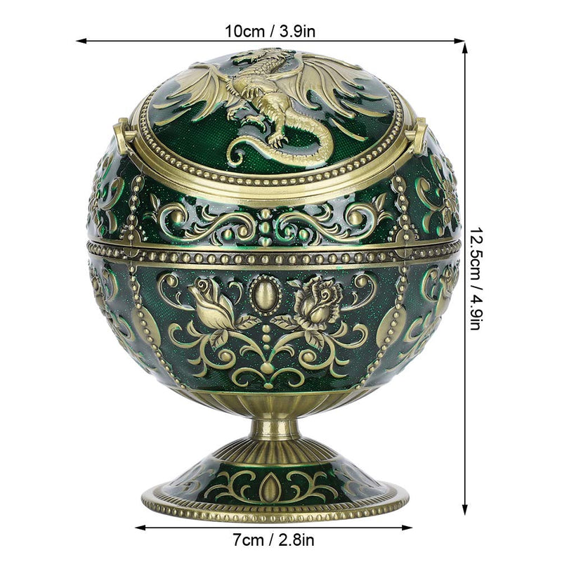 [Australia - AusPower] - Pssopp Vintage Ashtray Bronze Color Globe Shaped Fly Dragon Pattern Windproof Ash Tray with Lid for Home Office Tearoom Crafts Decoration Ornament 