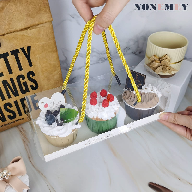 [Australia - AusPower] - NONEMEY Clear Pastry Boxes, PVC Boxes with Handle and Paperboard for Bakery Cupcakes Candy, Portable Package for Birthday Wedding and Show Party (Transparent 8.8×3×3inch；22.5×7.8×7.8cm/10pcs) Transparent 8.8×3×3inch；22.5×7.8×7.8cm/10pcs 