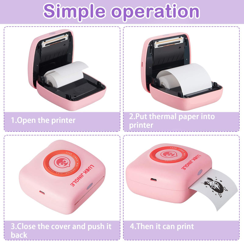 [Australia - AusPower] - Luck Jingle Portable Mini Mobile Thermal Printer, Pocket Wireless Thermal Printer for Picture Label Memo Receipt Paper Printer, USB Charging Bluetooth Printer for Phones, with 6 Rolls Thermal Paper 