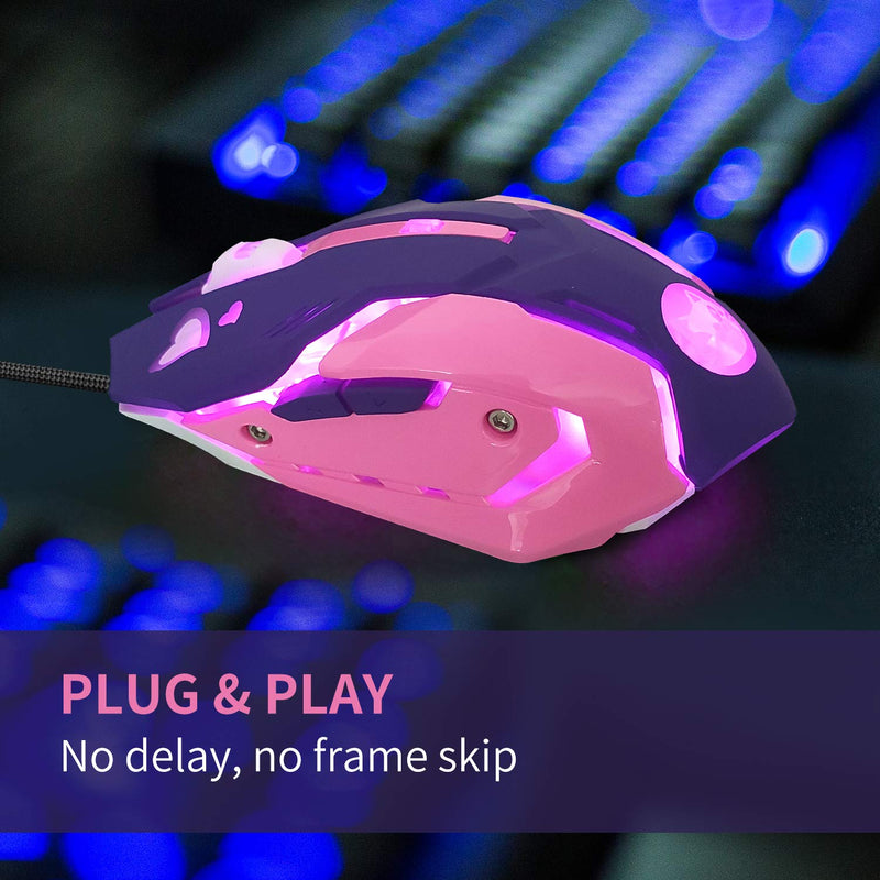 [Australia - AusPower] - Gaming Mouse,Pink Backlit Optical Game Mice Ergonomic USB Wired with 2400 DPI and 6 Buttons 4 Shooting for Computer/Win/Mac/Linux/Andriod/iOS. (Purple) purple 