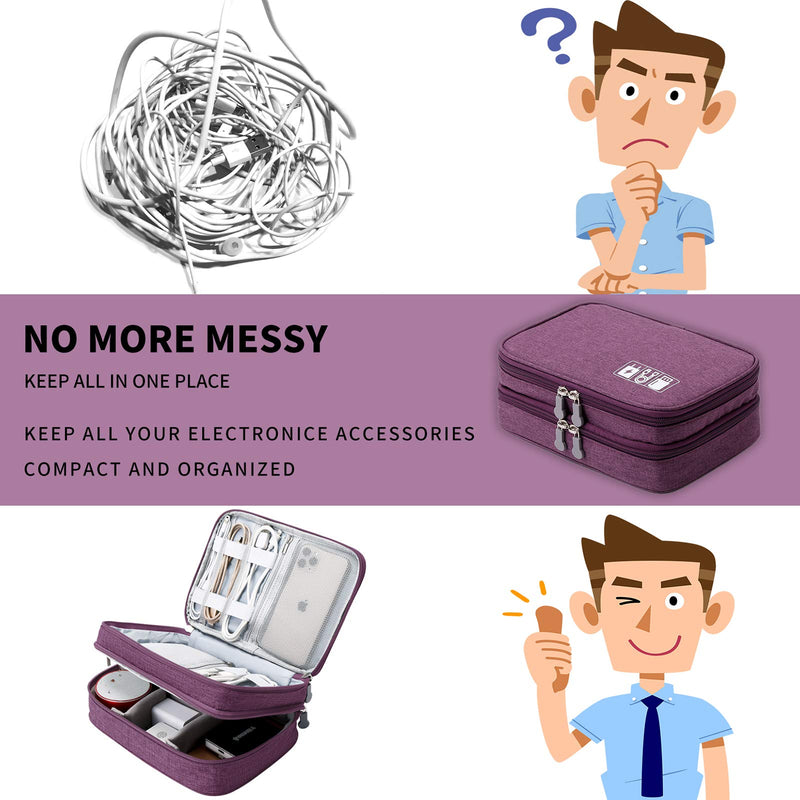 [Australia - AusPower] - Travel Cable Organizer Bag, Electronic Accessories Case Portable Double Layer Cable Storage Bag for Cord,Phone,Charger, Flash Drive, Phone, SD Card,Personal Items - (Purple) S Purple 