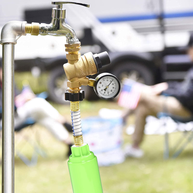 [Australia - AusPower] - RVGUARD RV Water Pressure Regulator Valve, Brass Lead-Free Adjustable Water Pressure Reducer with Gauge and Inlet Screen Filter for RV Camper Travel Trailer 