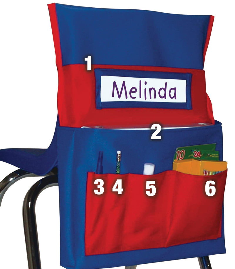 [Australia - AusPower] - Carson Dellosa Chairback Buddy Pocket Chart—Blue and Red Desk Chair Seat Back Organizer With 6 Pockets for Classroom Supplies, Student Name Tag With Pocket (15" x 19") Blue & Red 
