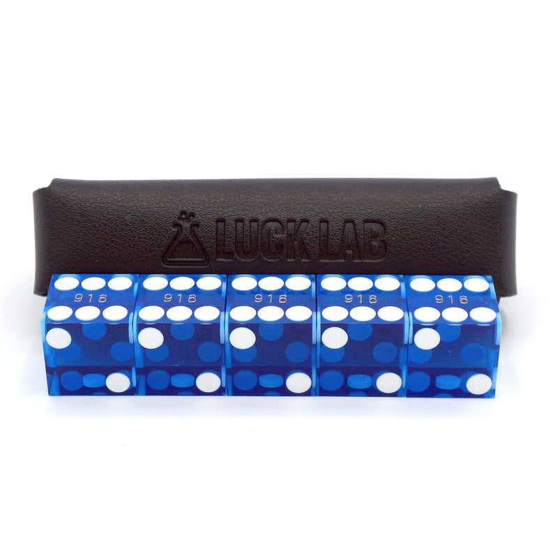 [Australia - AusPower] - Luck Lab Grade AAA 19mm Casino Dice with Razor Edges and Matching Serial Numbers Set of 5 and Leather Dice Case, Blue 