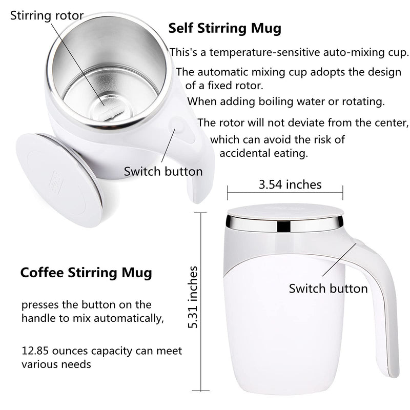 [Australia - AusPower] - Automatic Magnetic Stirring Coffee Mug, Rotating Home Office Travel Mixing Cup，Funny Electric Stainless Steel Self Mixing Coffee Tumbler, Suitable for Coffee, Milk, Cocoa and Other Beverages…… White 