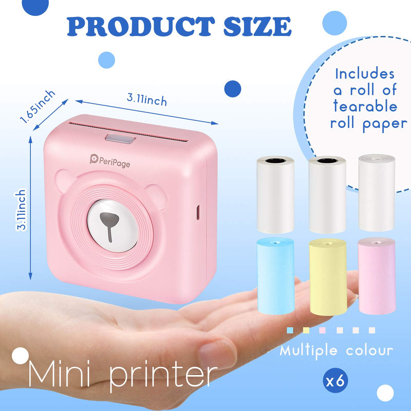 [Australia - AusPower] - PeriPage Mini Printer Portable Printer Pocket Printer A6 Portable Thermal Printer Label Sticky Note Sticker Photo Printer for Smart Phone with Bluetooth USB Connect and 6 Rolls Thermal Paper (Pink) Pink 