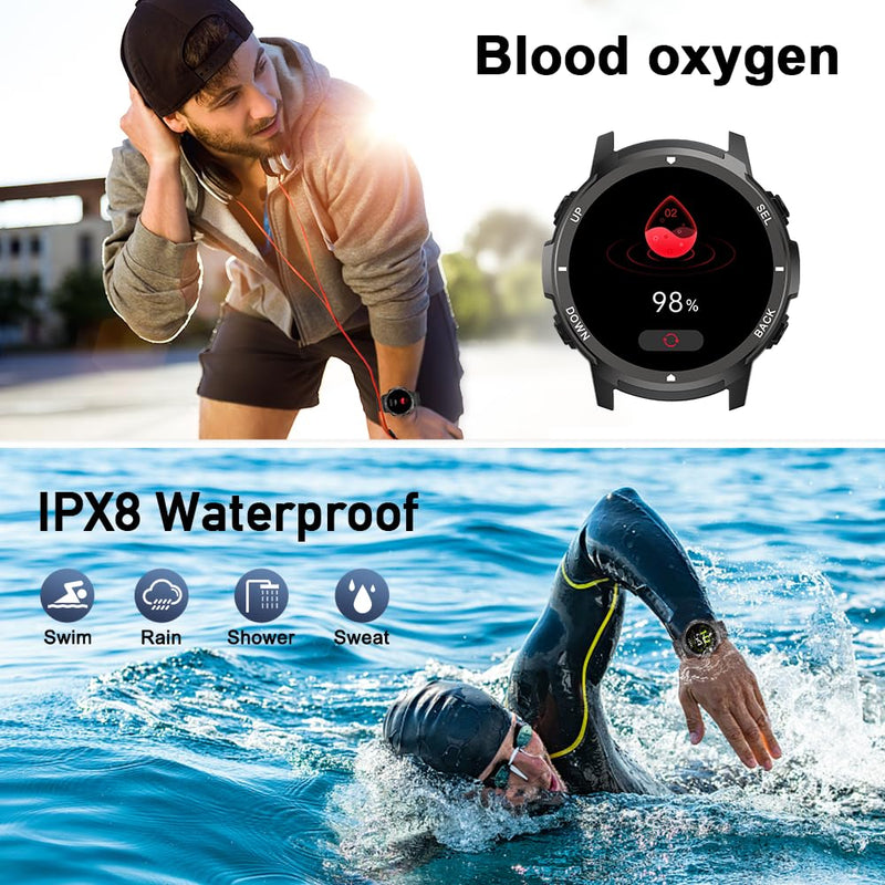 [Australia - AusPower] - Basznrty Smart Watch for Men Fitness: (Make/Answer Call) Bluetooth Military Smartwatch for Android iPhone Phones Waterproof Outdoor Tactical Digital Sport Run Watches Tracker Sleep Heart Rate Monitor Black 