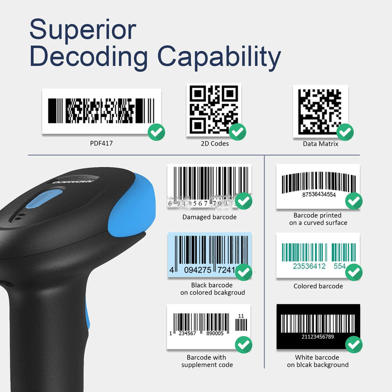 [Australia - AusPower] - NADAMOO 2D Barcode Scanner Handheld Wired Bar Code Reader Automatic CMOS Image Scanner, Support Screen Scan, for Store, Supermarket, Warehouse Inventory Blue 