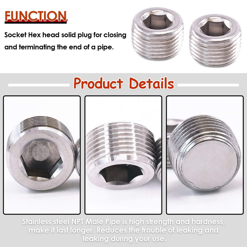 [Australia - AusPower] - Hilitchi 304 Stainless Steel Pipe Fitting Pipe Plug Fitting NPT Male Plug (3/8-5Pcs) 3/8-5PCS 