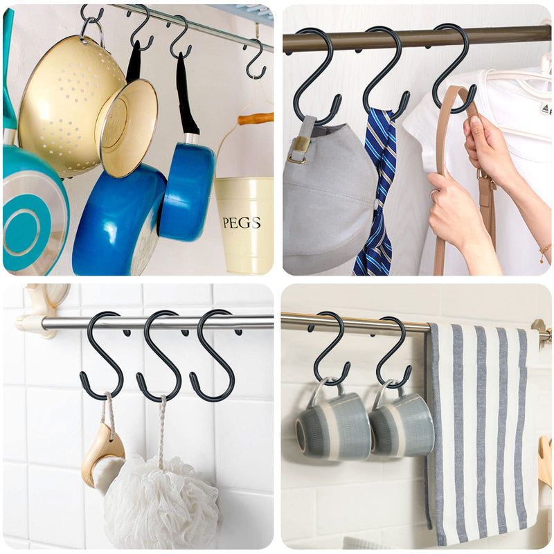 [Australia - AusPower] - 3 Inch Vinyl Coated S Hooks,S Hooks for Hanging Plants ,10 Pack Non Slip Heavy Duty S Hooks ,Small Rubber Coated Steel Metal Black Closet S Hooks for Hanging Jeans Plants Jewelry Pot Pan Cups Towels 10 