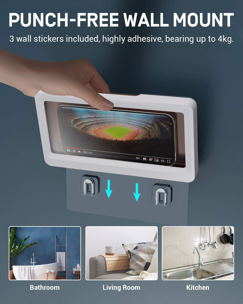 [Australia - AusPower] - MoKo Shower Phone Holder, Waterproof Phone Wall Mount for Bathroom Bathtub Kitchen with Touchable Screen Wall Stickers Fits with iPhone 13/13 Pro, Galaxy S21, Smartphone up to 6.8", White & Chocolate White + Chocolate 