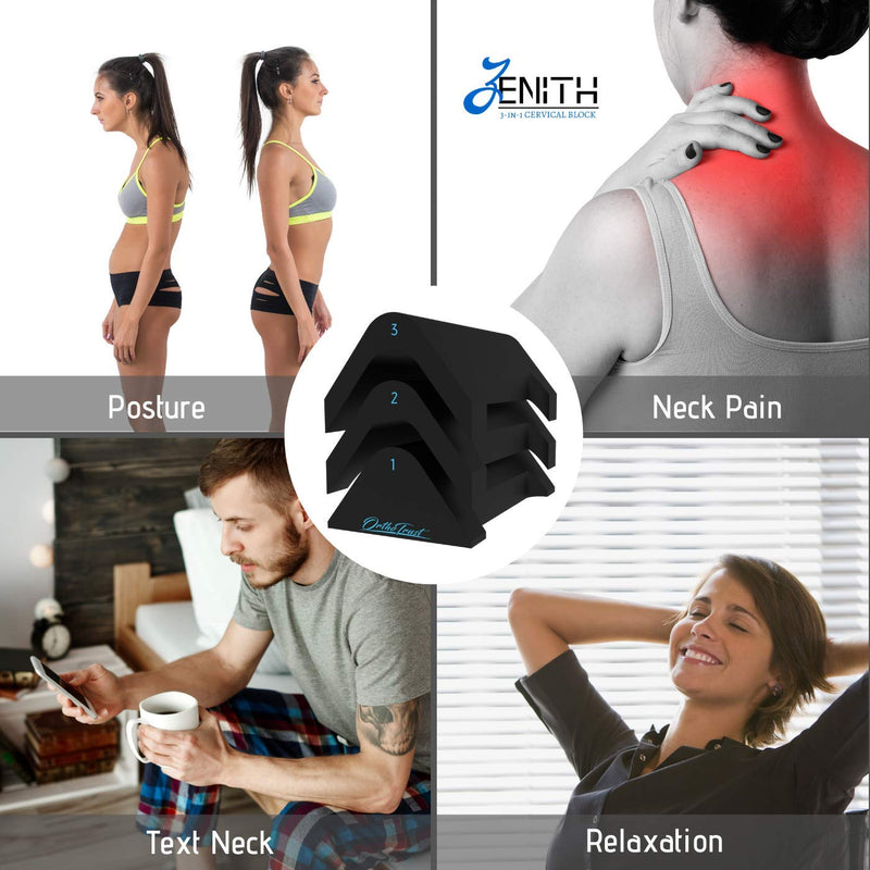 [Australia - AusPower] - Zenith Cervical Traction Orthotic Chiropractic Neck Corrector 3-in-1 Device for Stretching Forward Head Posture Physical Therapy & Pain Relief Black 