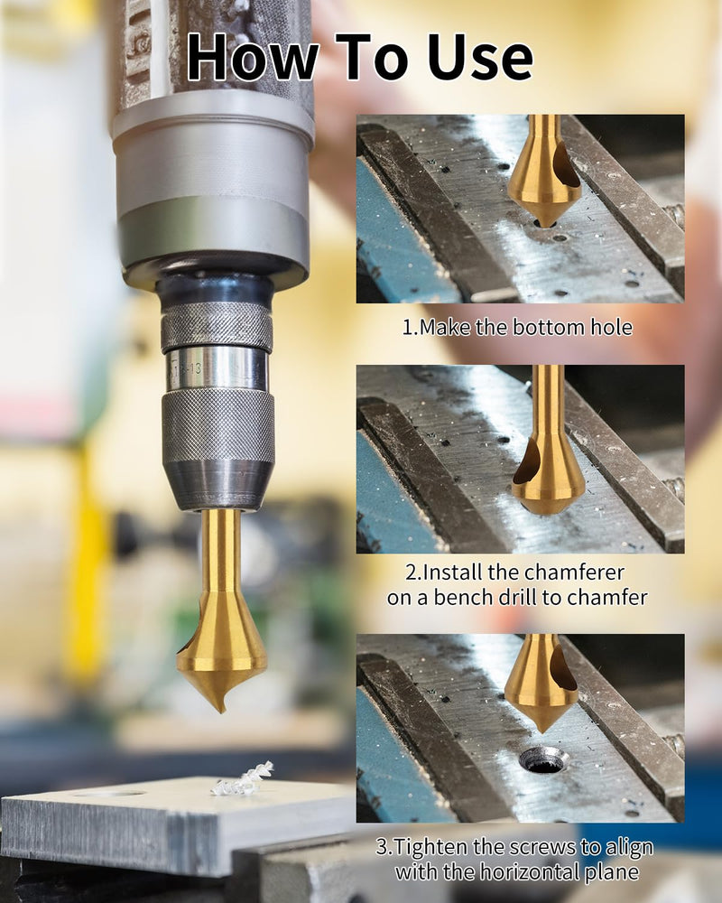 [Australia - AusPower] - AOKLIT Countersink Drill Bit Set, 4 Pcs Titanium Coated Counter Sink Drill Bit Set Deburring External Chamfer Tool, for Wood, Metal, Plastic, PVC Gold 