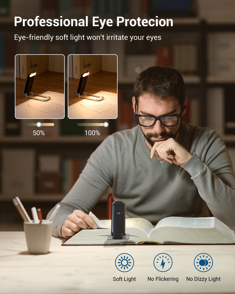 [Australia - AusPower] - DEWENWILS USB Rechargeable Book Light for Reading in Bed, Warm White, Brightness Adjustable, LED Clip on Book Reading Lights, Perfect for Bookworms, Kids, Black 