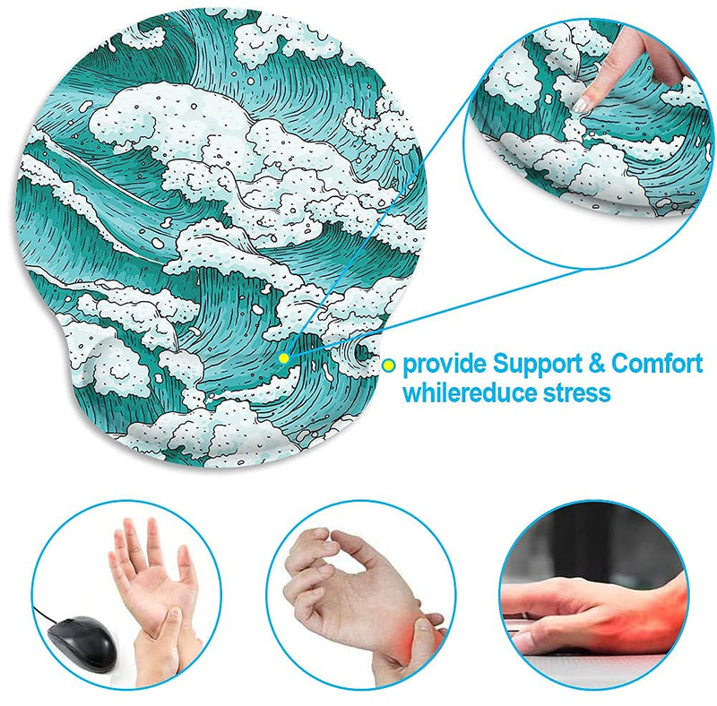 [Australia - AusPower] - Britimes Ergonomic Mouse Pad with Wrist Support Blue Waves Non-Slip Rubber Base Mousepad for Home Office Gaming Working Computers Laptop Easy Typing & Pain Relief 