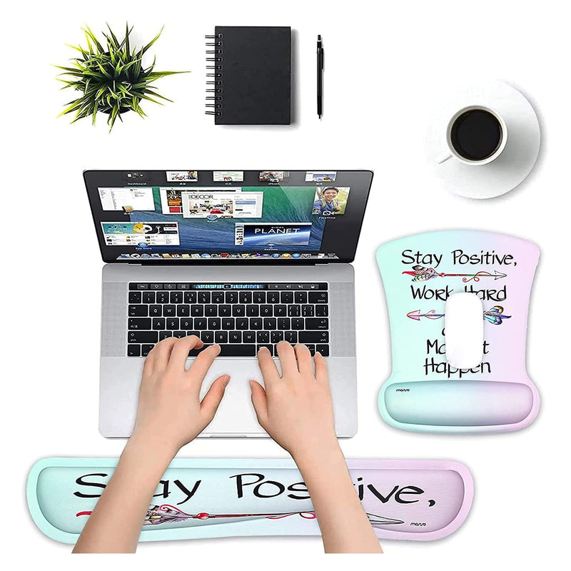 [Australia - AusPower] - MOSISO Mouse Pad & Keyboard Wrist Rest Support, Gradient Inspiring Words Ergonomic Mousepad Non-Slip Base Home/Office Pain Relief & Easy Typing Cushion with Neoprene Cloth & Raised Memory Foam, Green 